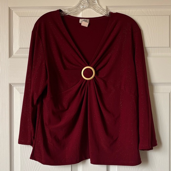 Creative Design Works Tops - Shimmery Red Quarter Sleeve Top